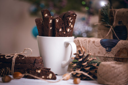 Italian biscotti cookies on a New Year's background