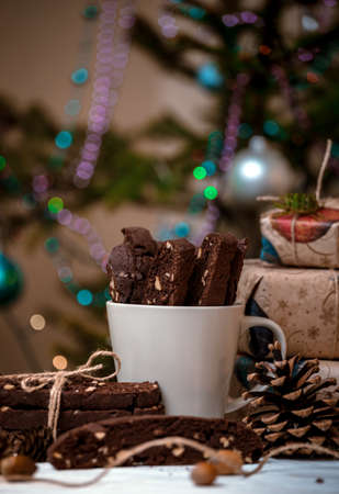 Italian biscotti cookies on a New Year's background
の写真素材