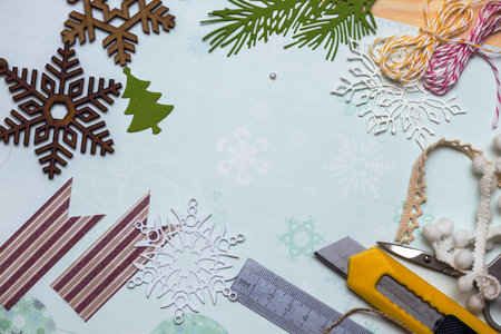 scrapbook background. christmas card and tools with decoration 