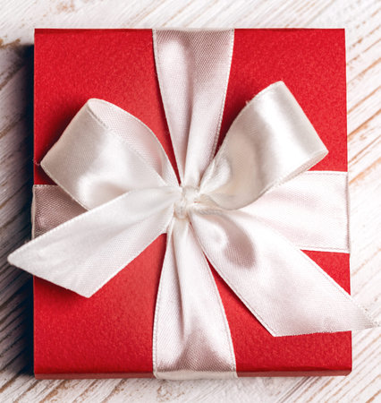 beautiful  gift for the day valentines day. red box and white bow の写真素材