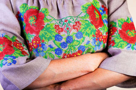 traditional Ukrainian embroidery close-upの写真素材