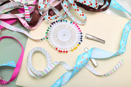 scrapbook background. ribbon with decoration の写真素材