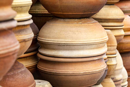 a background of clay pots, handmadeの写真素材