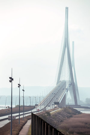 The Normandy Bridge in France across the river Seine. Pont de Normandieの写真素材