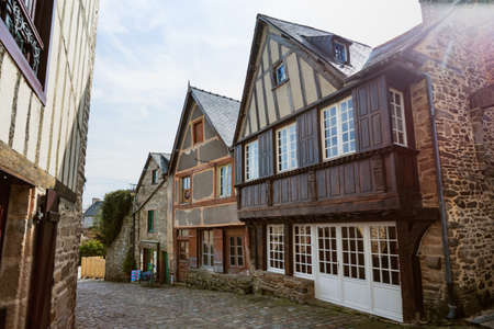 beautiful streets with colombage houses in the famous city of Dinan. Normandy, France
の写真素材