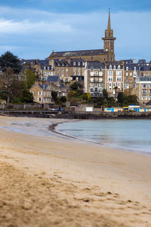 view of the famous French resort town Dinard on the shore of the oceanの写真素材