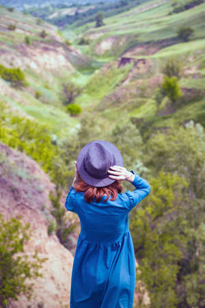 summer - girl in hat walks on the background of the traditional Ukrainian landscape
の写真素材