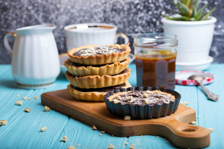 homemade baking - tartlets with salted caramel and chocolate