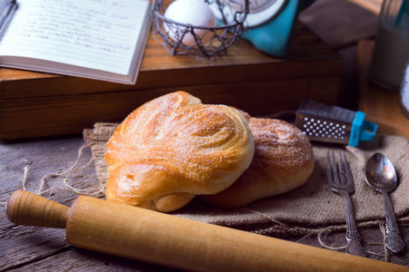 delicious appetizing buns and coffee for breakfast