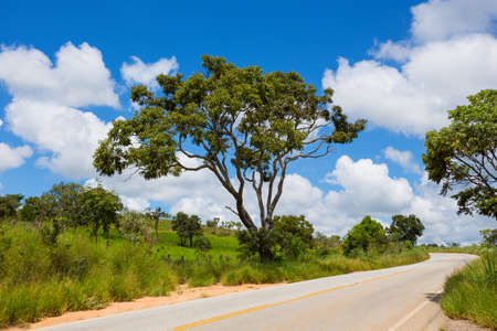road trip. empty road with the beautiful landscapes around at the Brazilの写真素材