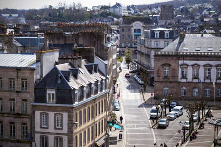 MORLAIX, FRANCE - APRIL 5, 2018: beautiful view of the main square in the famous city of Morlaix. Normandy, Franceのeditorial素材