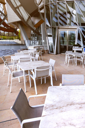 empty street cafe in the Bois de Boulogne. paris, france