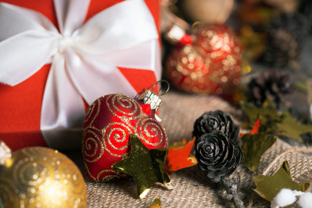 Christmas - a group of gifts on the background of garlands