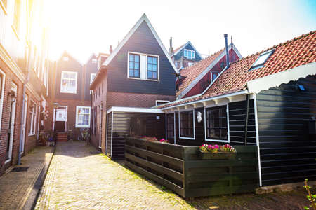 Beautiful streets in fishing village volendam in the netherlandsの写真素材