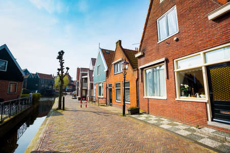 Beautiful streets in fishing village volendam in the netherlandsの写真素材