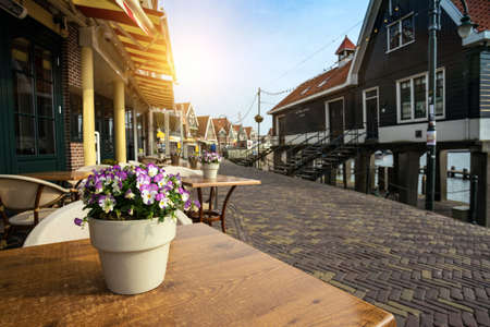 Beautiful streets in fishing village volendam in the netherlandsの写真素材