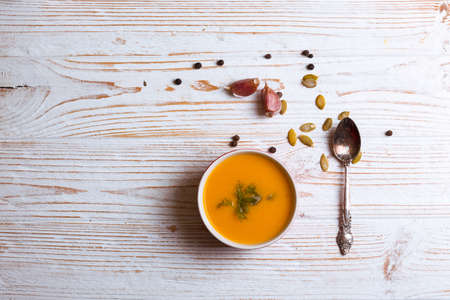 autumn delicious and healthy pumpkin soup creamの写真素材