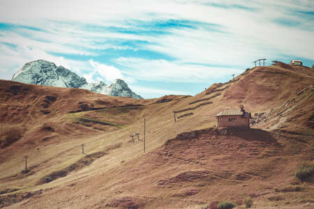 Beautiful mountain landscape around the Pass Pordoi. Dolomites, Italyの写真素材