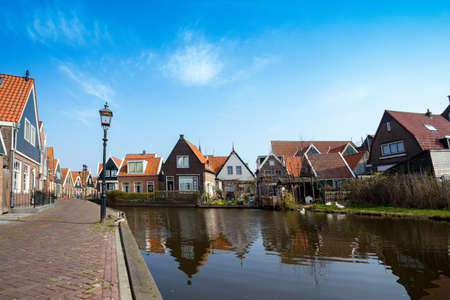 Beautiful streets in fishing village volendam in the netherlandsの写真素材