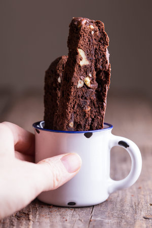 appetizing Italian biscotti cookies in a cup for coffeeの写真素材