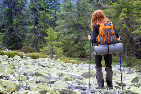 girl hiker at the Carpathians mountains. gorgany, Ukraine.