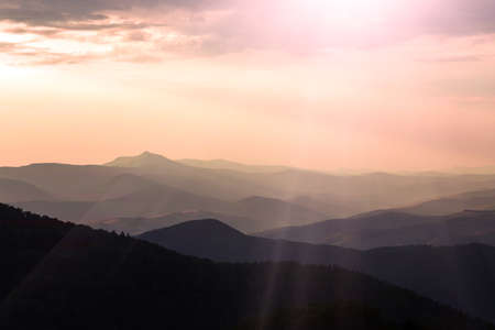 view of the mountains in Carpathians on the sunset,  Ukraineの写真素材