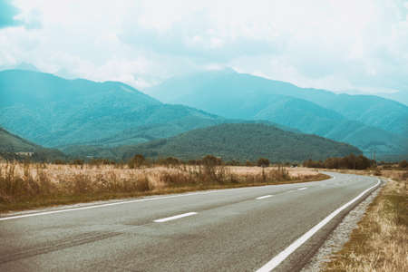 Summer Road Trip. beautiful landscape and view of a mountain road transfogaras. Romania.の写真素材