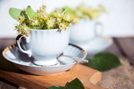 healthy herbal linden tea. cold remedyの写真素材