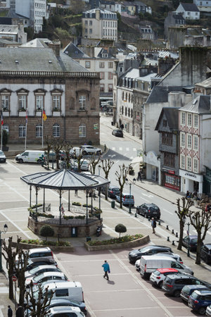 MORLAIX, FRANCE - APRIL 5, 2018: beautiful view of the main square in the famous city of Morlaix. Normandy, Franceのeditorial素材