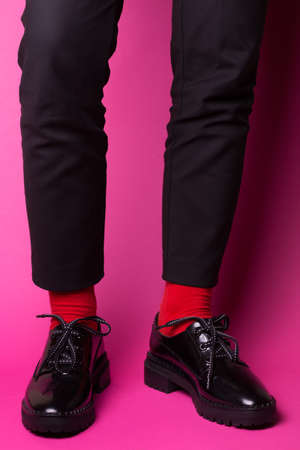 black classic shoes on wooden background. fashion trends. beautiful female shoes
の写真素材