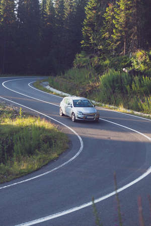 Summer Road Trip. beautiful landscape and view of a mountain road. Romania.の写真素材