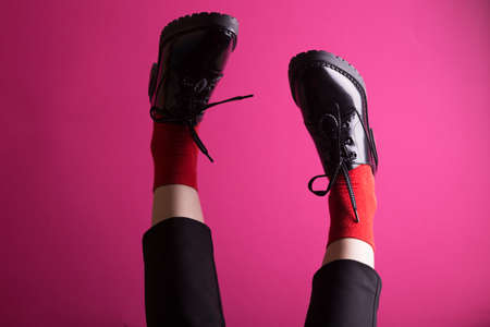 black classic shoes on wooden background. fashion trends. beautiful female shoes
の写真素材
