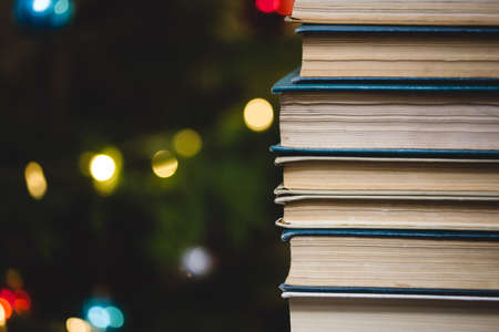 The book on bokeh background. Christmas atmosphereの写真素材