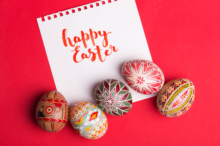 happy easter card. beautiful Easter egg Pysanka handmade - ukrainian traditional