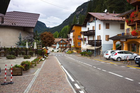 CANAZEI, ITALY  - SEPTEMBER 17, 2016: view of the central streets of the ski resort in the canazei. VENICE, ITALY, september 16, 2016のeditorial素材