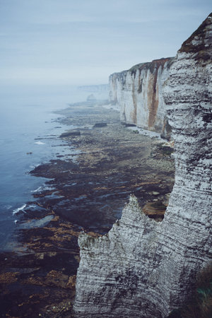 beautiful landscapes on the cliff of  Etretat on a cloudy day. Franceの写真素材