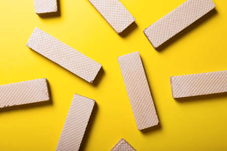waffles on a yellow background. beautiful appetizing backgroundの写真素材
