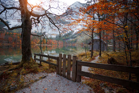 landscape with a beautiful mountain lake with reflection. autumnの写真素材