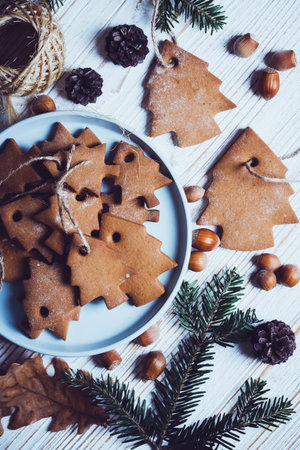 background of christmas gingerbread in the shape of a tree