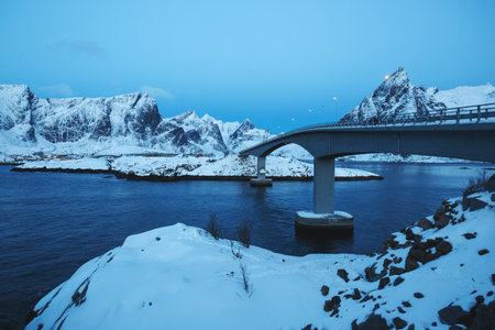 bridge against a beautiful Norwegian landscape, Norwayの写真素材