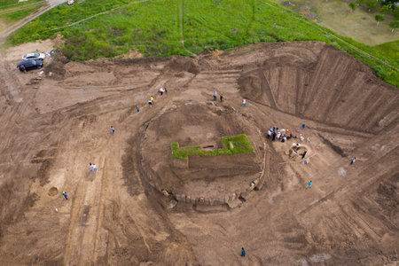 DNIPRO, UKRAINE - MAY 22, 2021: archaeological excavations site next to 5000 years old Stone circle found near Dnipro cityの写真素材