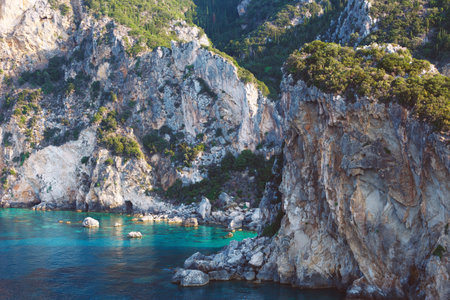 view of the cliffs of the Paleokastritsa bay.  island of Corfu, Greeceの写真素材