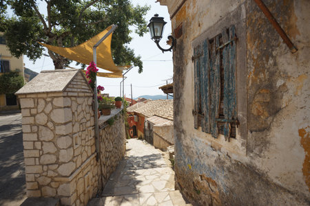 streets of the old small town on the island of Corfu, Greeceの写真素材