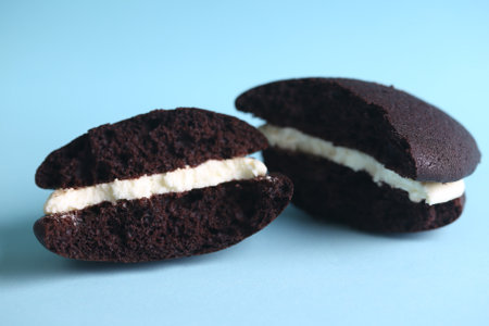 Chocolate Whoopie Pies with Vanilla Buttercream Fillingの写真素材