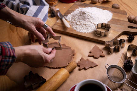 preparing for christmas. girl prepares gingerbread. hands in the frameの写真素材