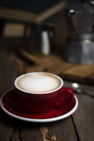 a cup coffee and moka with milk jugの写真素材