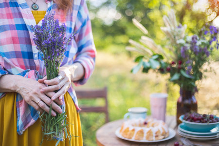 girl holding a bouquet of lavender