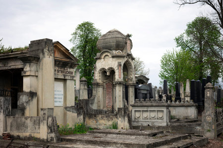 CHERNIVTSI, UKRAINE - APRIL 27 2022:  old Jewish cemetery in the city of Chernivtsi. Ukraine