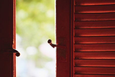 street view through open blindsの写真素材