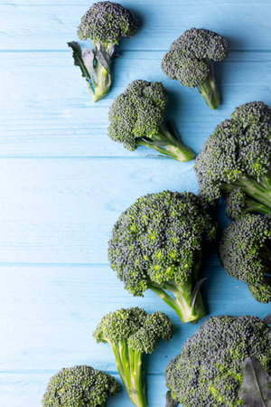 broccoli on a blue background. summer harvestの写真素材